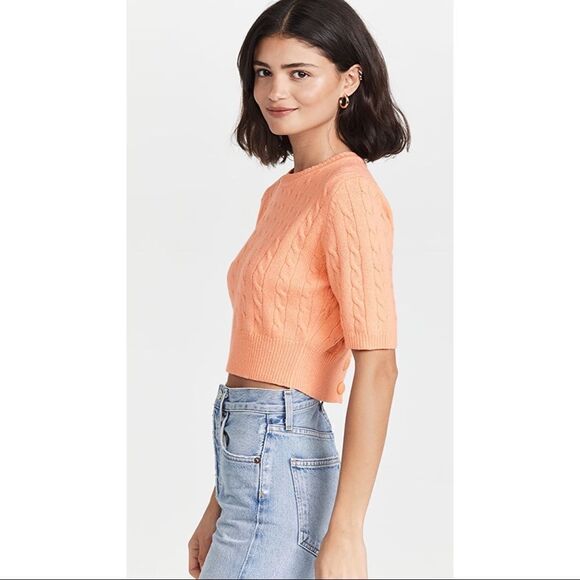 New JoosTricot cable knit crop virgin wool sweater in apricot • Medium - Picture 4 of 9